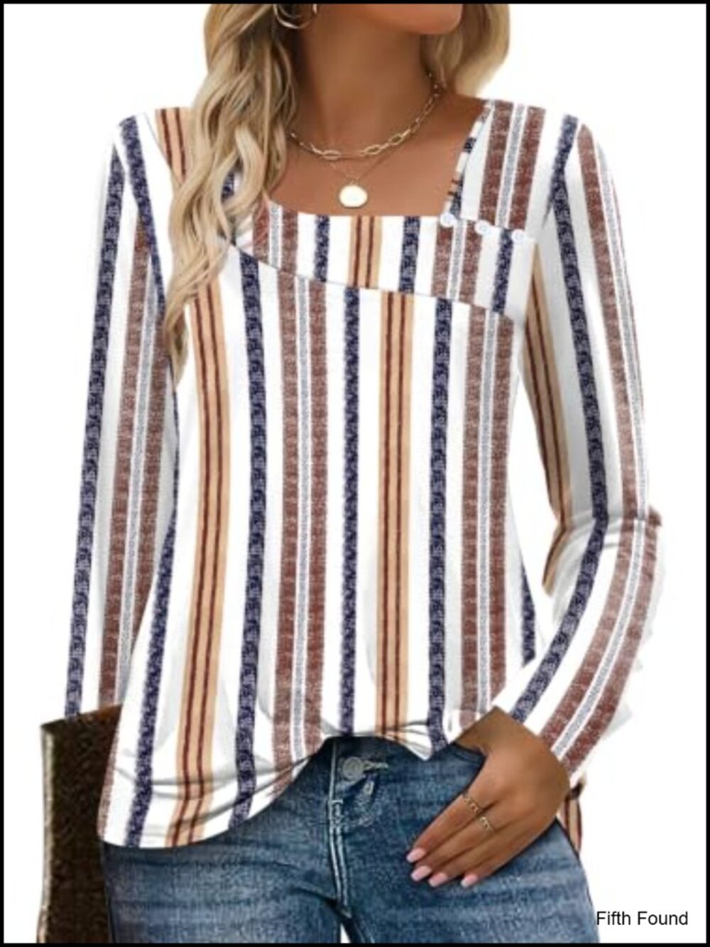 Long Sleeve Square Neck Tunic Top with Buttons - Women's Fall Blouse